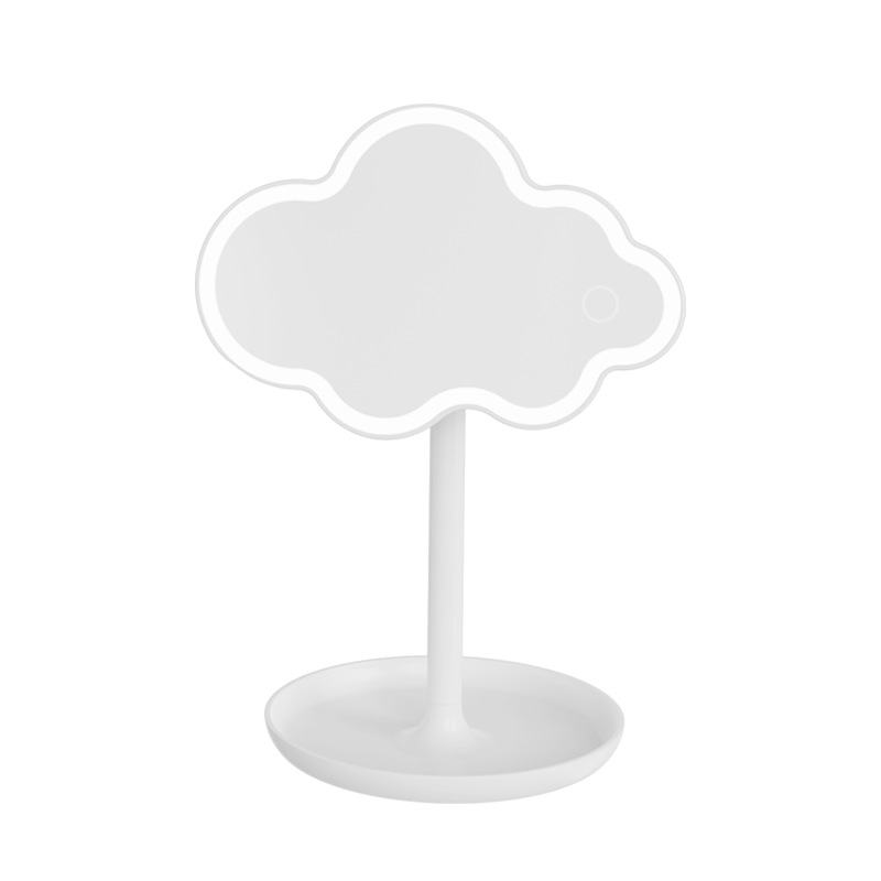 White Cute Cloud Shaped LED Makeup Mirror Desktop Vanity Light with Storage