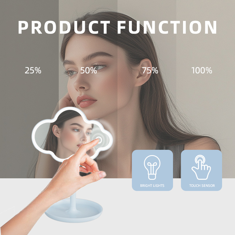 White Cute Cloud Shaped LED Makeup Mirror Desktop Vanity Light with Storage view 5