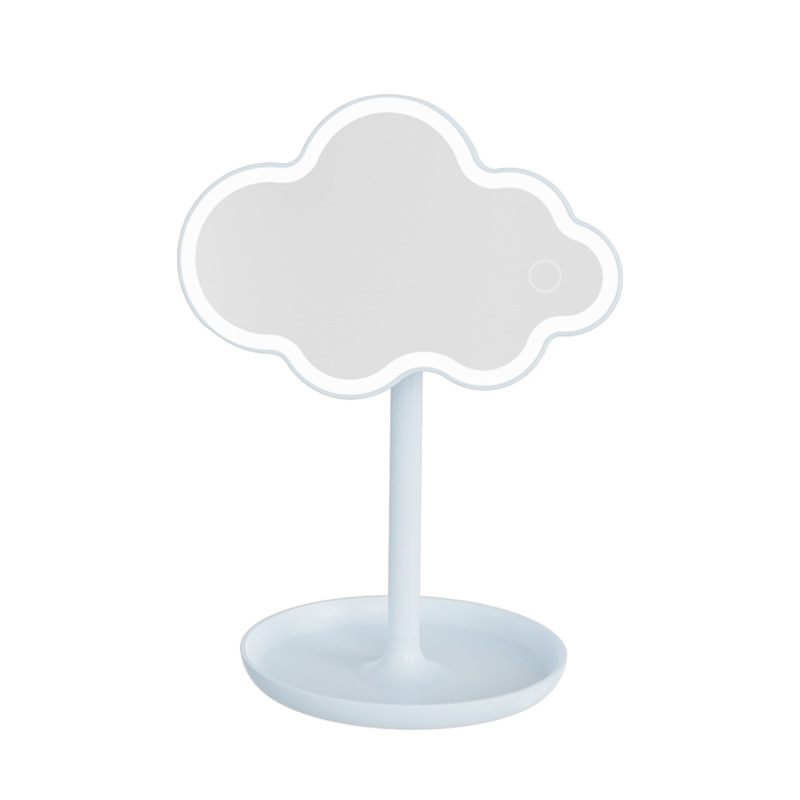 Blue Cute Cloud Shaped LED Makeup Mirror Desktop Vanity Light with Storage