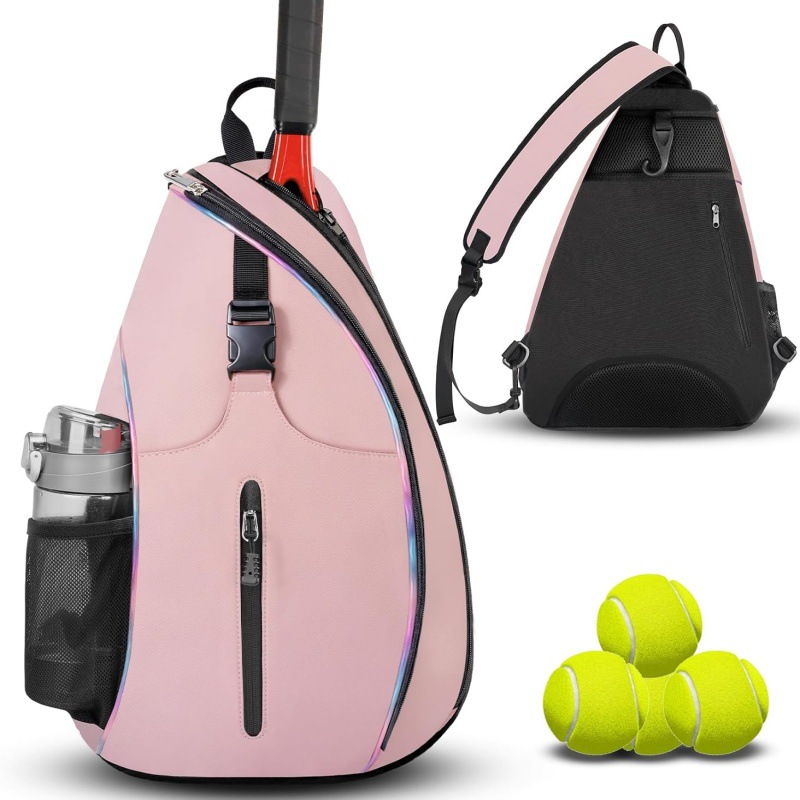 Pink Tennis Sling Bag Badminton Backpack Crossbody Racket Holder for