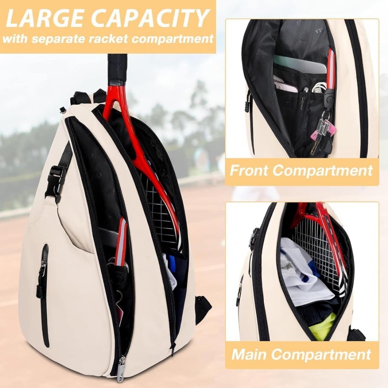 Pink Tennis Sling Bag Badminton Backpack Crossbody Racket Holder for view 3