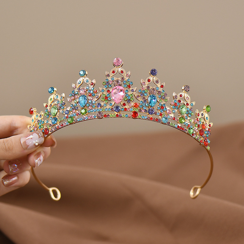 Multicolor Girls Princess Tiara Crown Crystal Rhinestone Headpiece 14cm