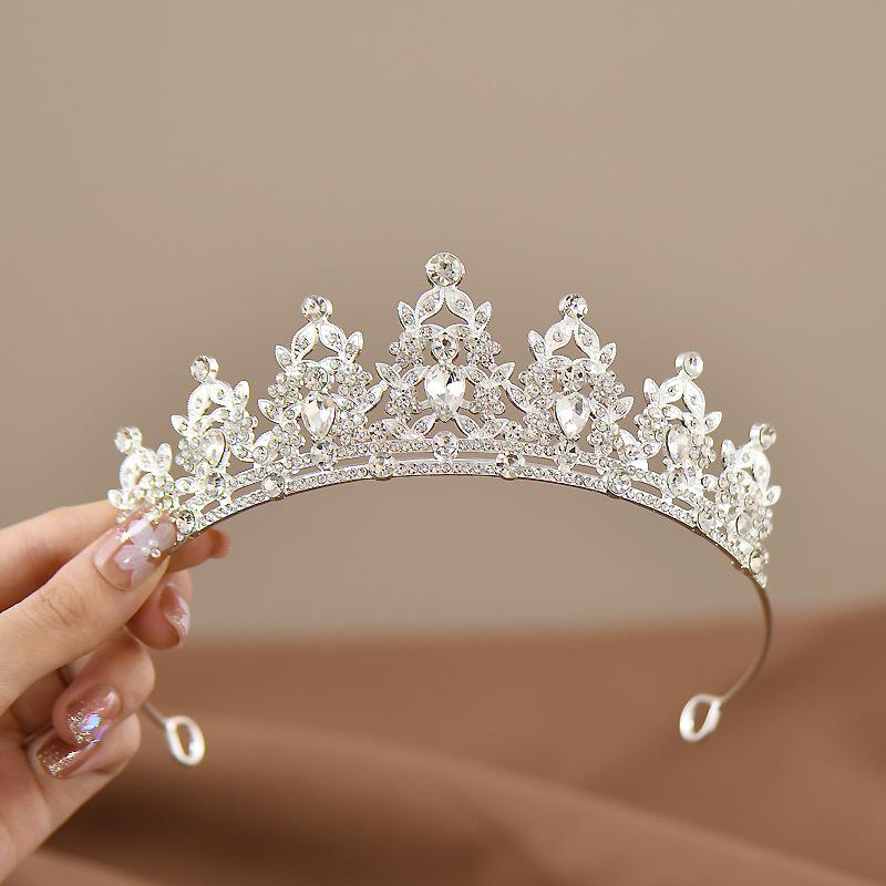 Silver-white Girls Princess Tiara Crown Crystal Rhinestone Headpiece 14cm