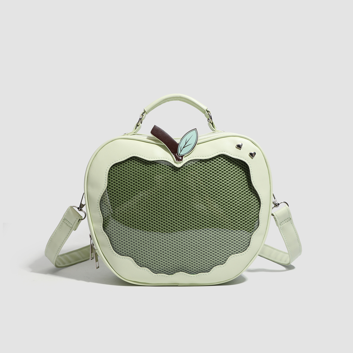 Green Cute Apple Shaped Ita Bag Convertible Backpack Crossbody Purse with Mesh