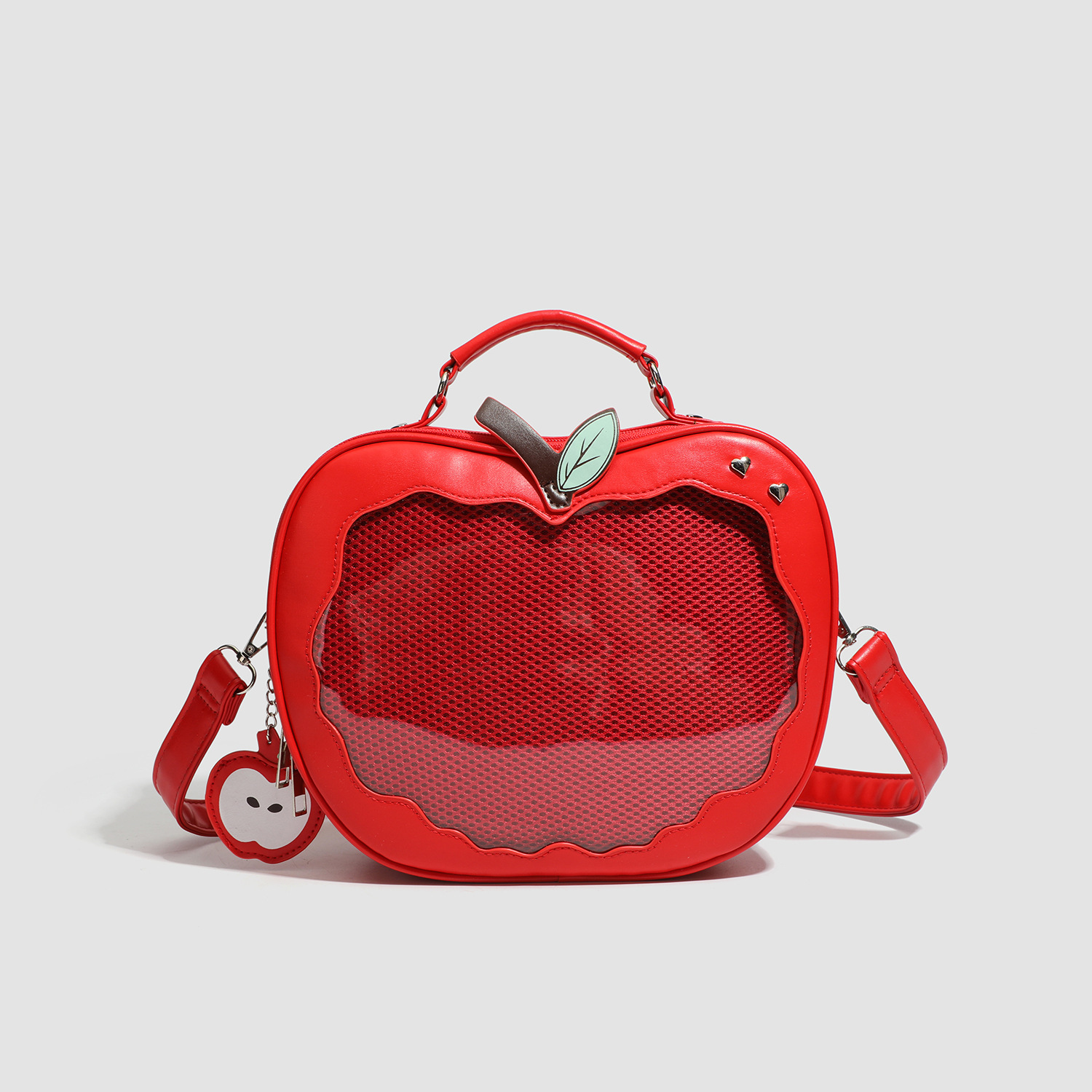 Red Cute Apple Shaped Ita Bag Convertible Backpack Crossbody Purse with Mesh