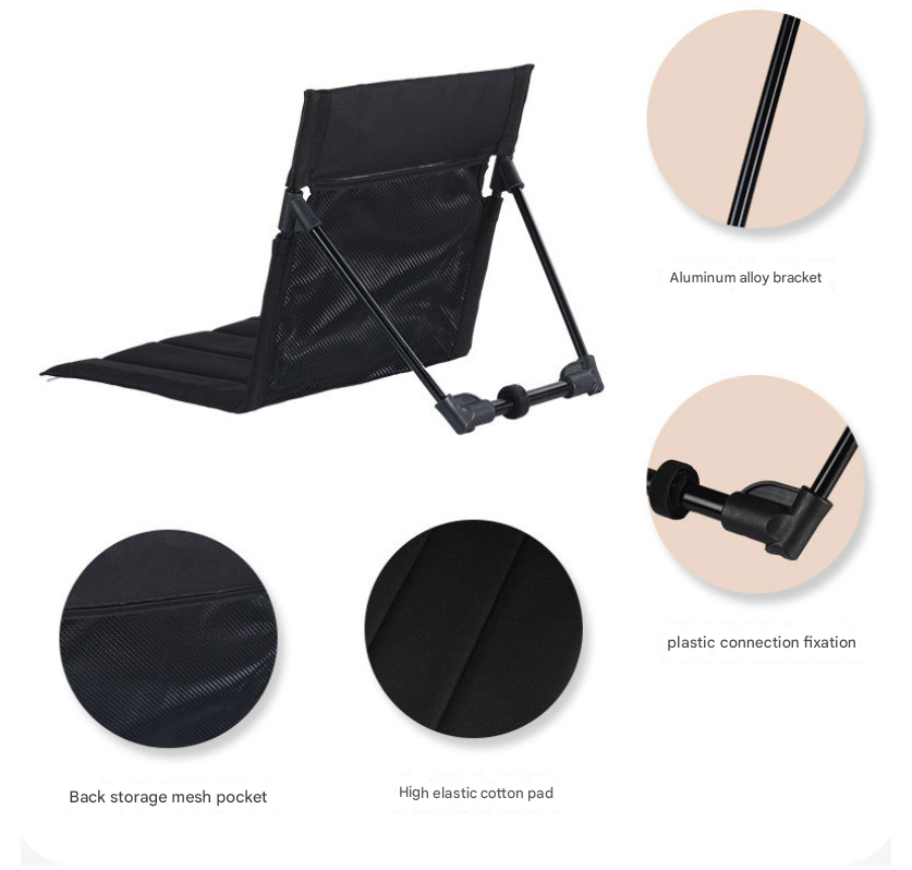 Army Green Portable Outdoor Ground Chair with Back Support Folding Beach Mat view 3