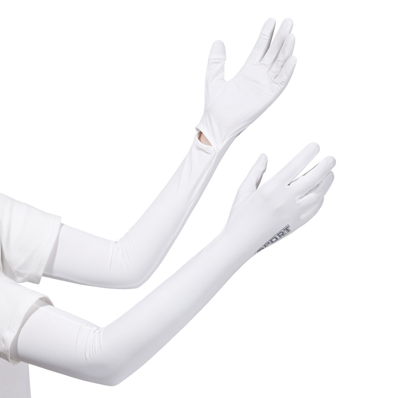 White Cooling UV Protection Arm Sleeves Long Sun Block Gloves Breathable