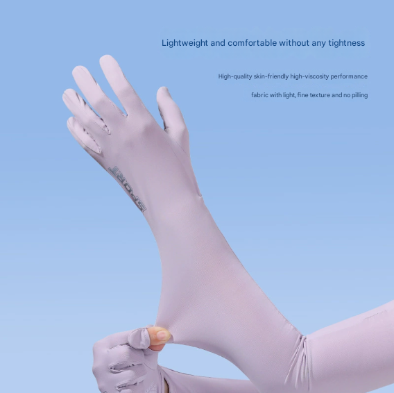 White Cooling UV Protection Arm Sleeves Long Sun Block Gloves Breathable view 5