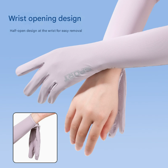 Grey Cooling UV Protection Arm Sleeves Long Sun Block Gloves Breathable view 4