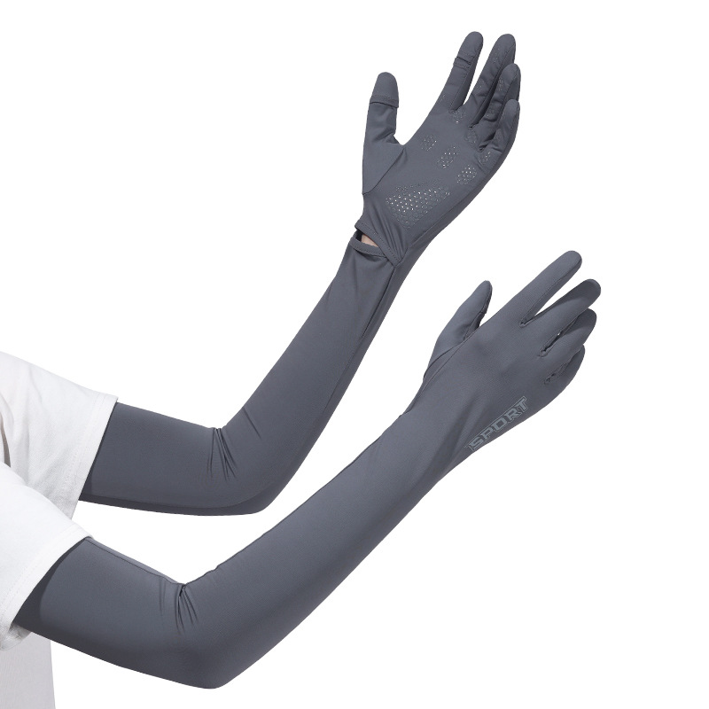 Dark Grey Cooling UV Protection Arm Sleeves Long Sun Block Gloves Breathable