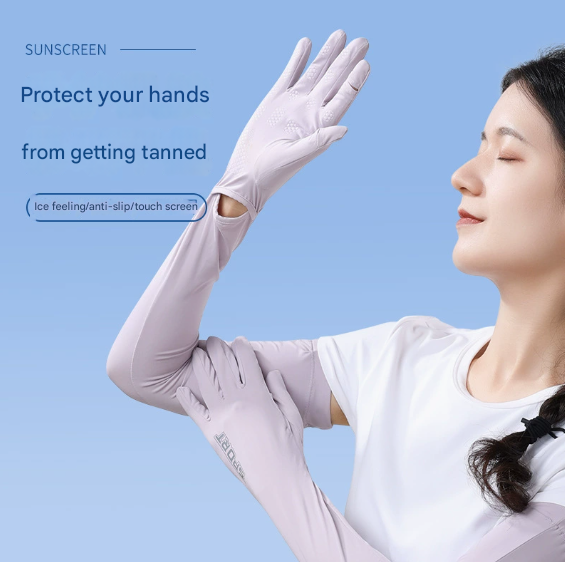 Dark Grey Cooling UV Protection Arm Sleeves Long Sun Block Gloves Breathable view 2