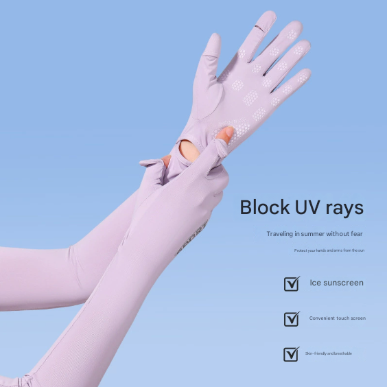 Dark Grey Cooling UV Protection Arm Sleeves Long Sun Block Gloves Breathable view 3