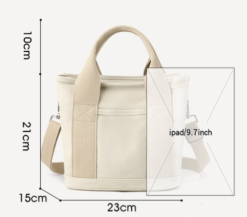 Beige Small Canvas Tote Bag Crossbody Lunch Handbag with Adjustable Strap Fits view 2
