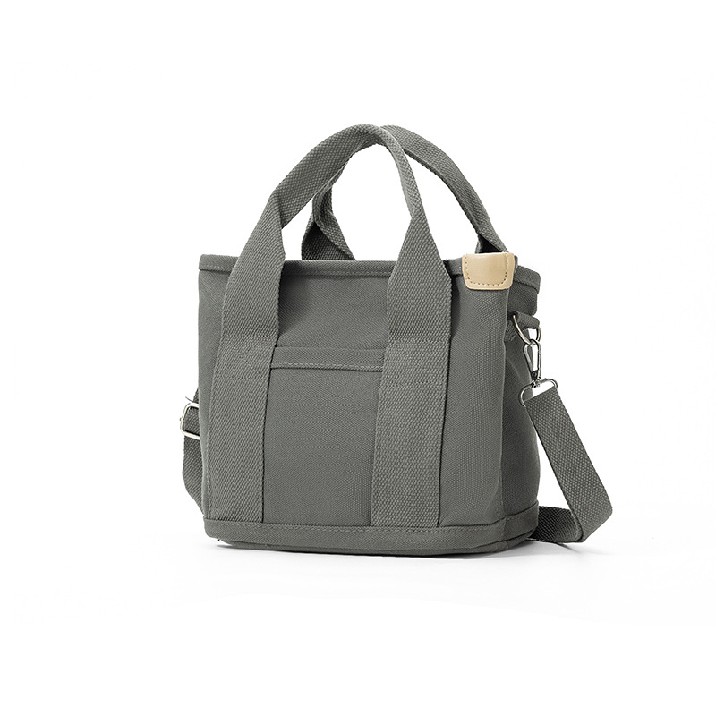 Grey Small Canvas Tote Bag Crossbody Lunch Handbag with Adjustable Strap Fits