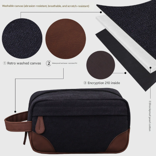 Navy Blue Men's Vintage Canvas Toiletry Bag PU Leather Accent Travel Wash view 2