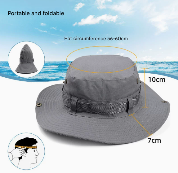 Grey Foldable Wide Brim Sun Hat Unisex Bucket Safari Cap Adjustable 56-60cm view 2