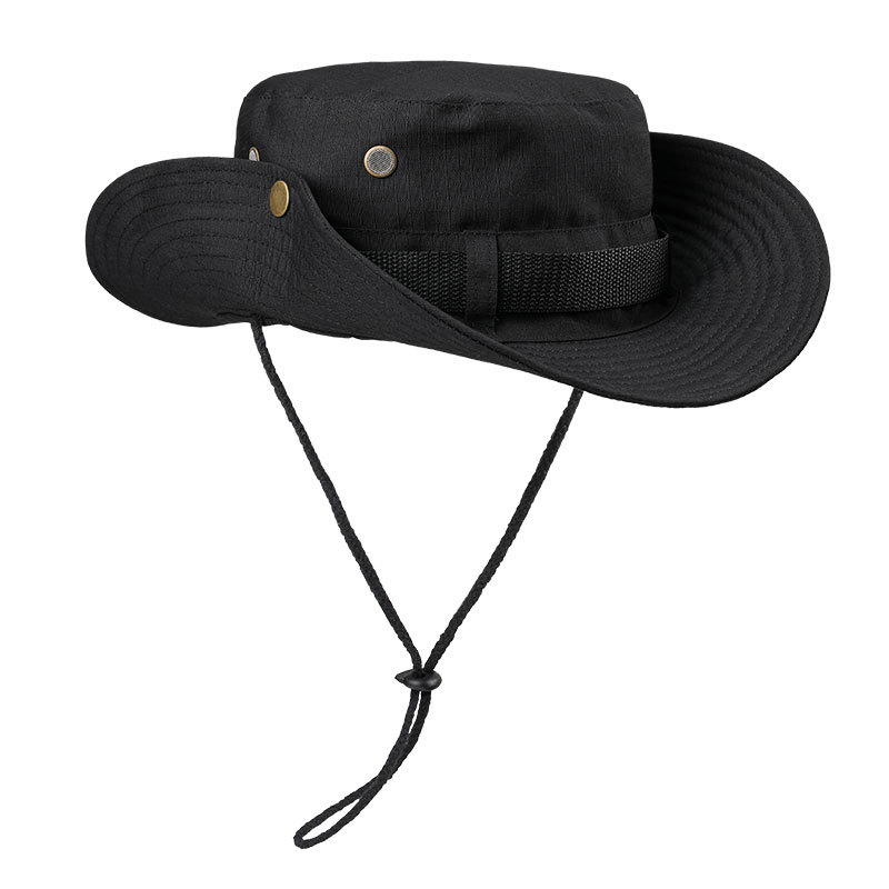 Black Foldable Wide Brim Sun Hat Unisex Bucket Safari Cap Adjustable 56-60cm