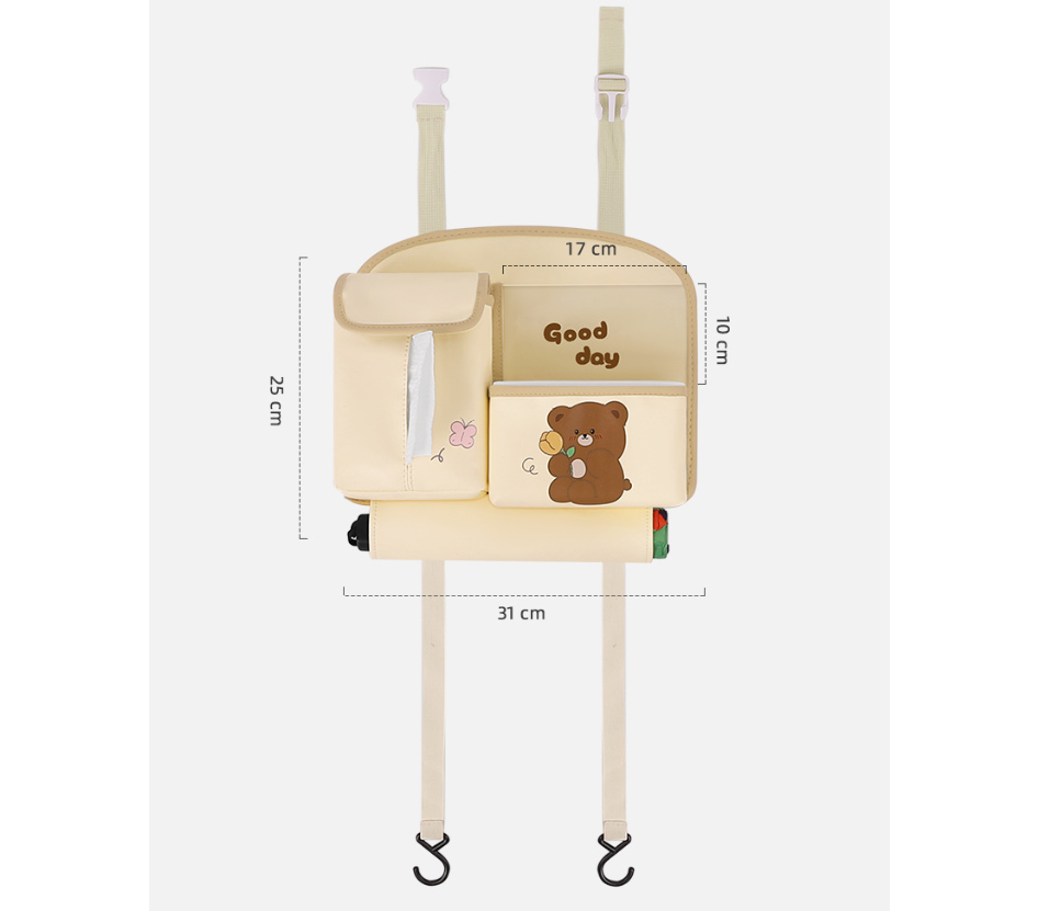 Brown Cute Bear Car Back Seat Organiser PU Leather Hanging Storage Pouch with view 2