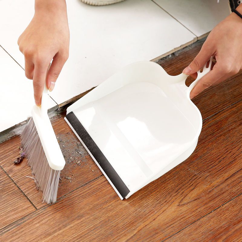 Beige Mini Dustpan and Brush Set Handheld Sweeping Broom with Rubber Lip for