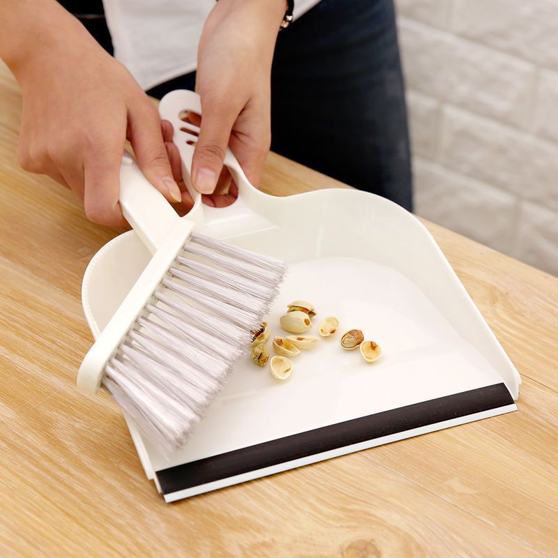 Beige Mini Dustpan and Brush Set Handheld Sweeping Broom with Rubber Lip for view 4