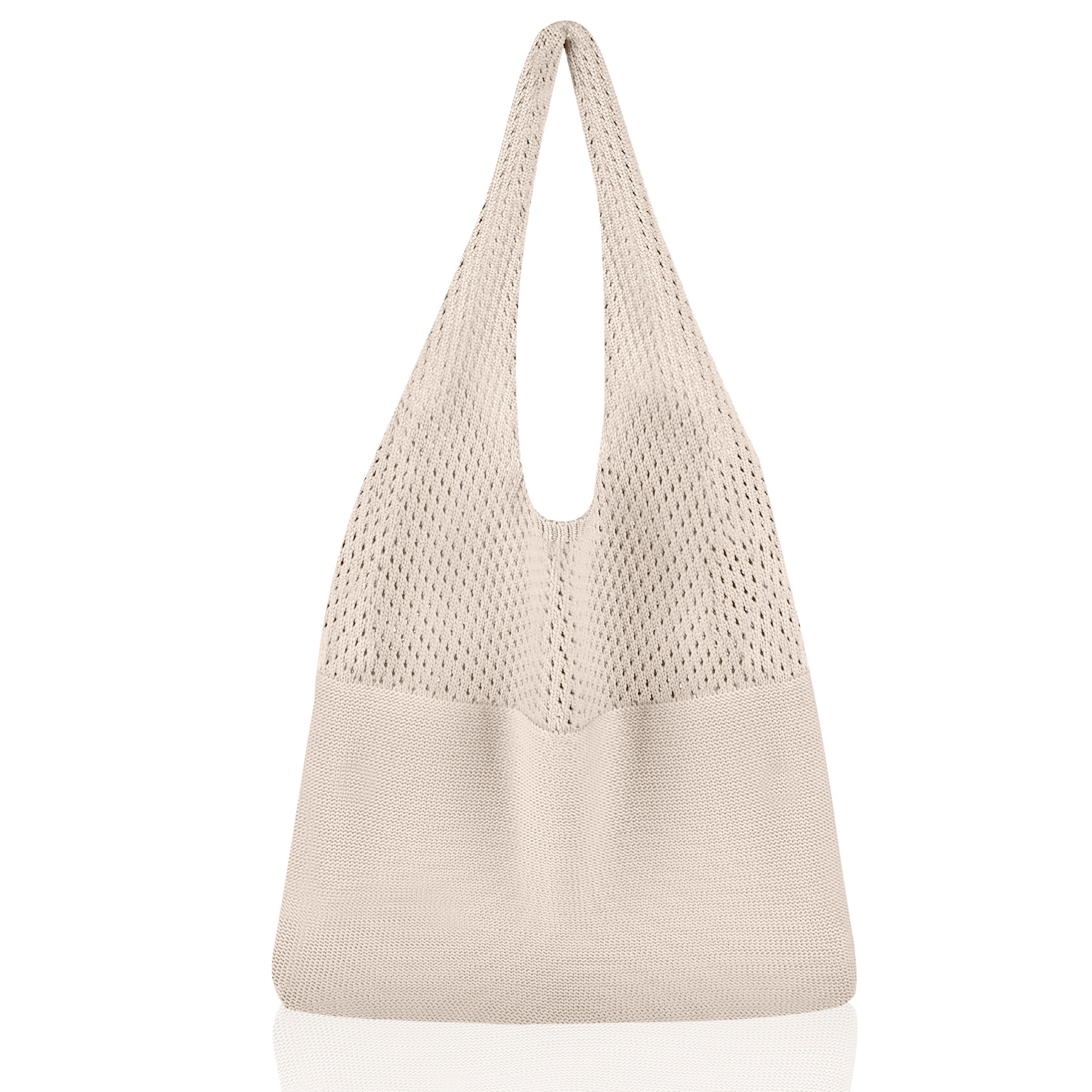 Beige Women's Large Mesh Beach Tote Bag Boho Crochet Shoulder Shopper Reusable