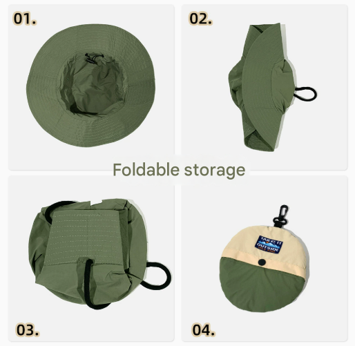 Green Foldable Waterproof Bucket Hat Packable Sun Cap Wide Brim with view 2