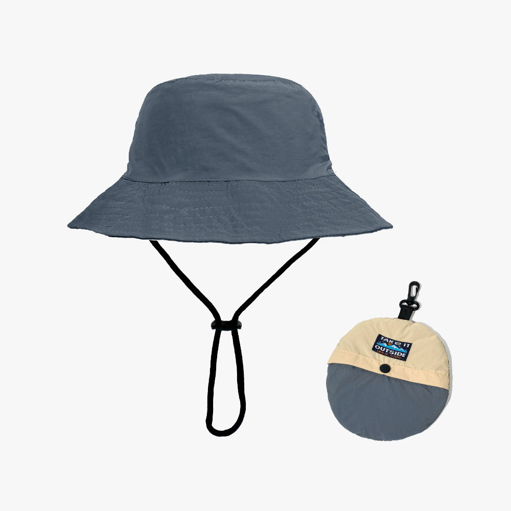 Grey Foldable Waterproof Bucket Hat Packable Sun Cap Wide Brim with Adjustable