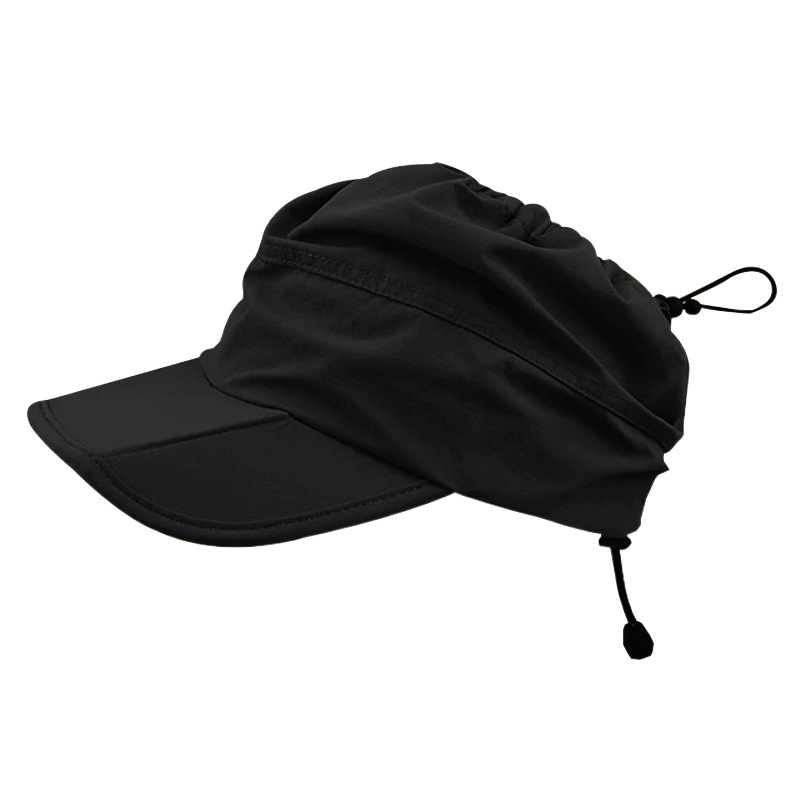 Black Women's Foldable Sun Visor Cap Quick Dry Packable Empty Top Hat