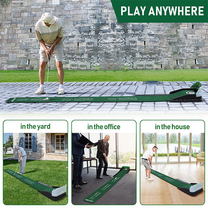 Indoor Golf Putting Mat with Automatic Ball Return System 2.6m Practice Green view 2