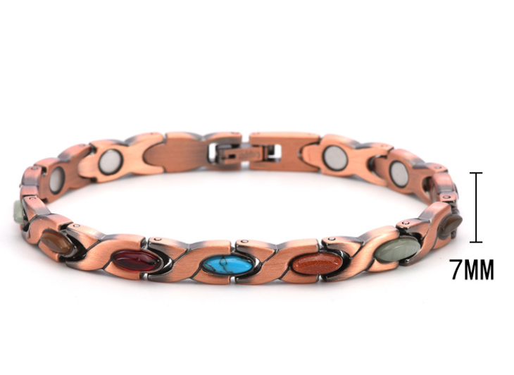 Vintage Copper Tone Magnetic Bracelet Unisex Fish Link Chain with Colourful view 2