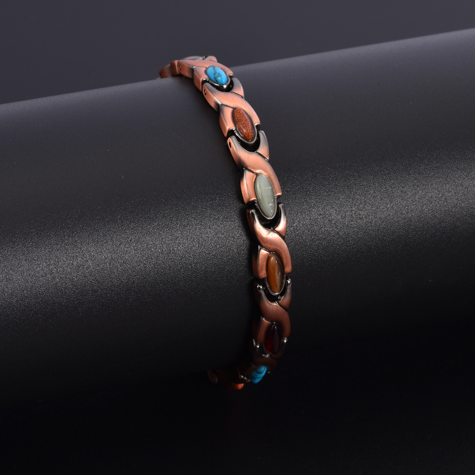 Vintage Copper Tone Magnetic Bracelet Unisex Fish Link Chain with Colourful view 5
