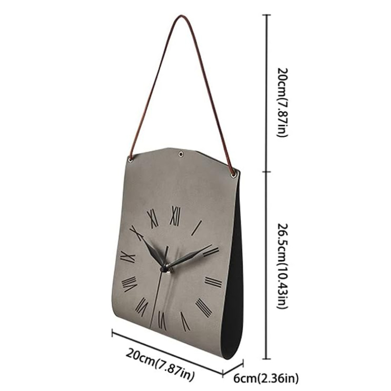 Dark Brown Nordic Style PU Leather Hanging Wall Clock Vintage Industrial view 2
