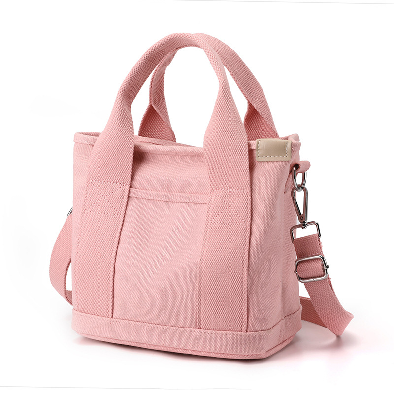 Pink Small Canvas Tote Bag Crossbody Lunch Handbag with Adjustable Strap Fits