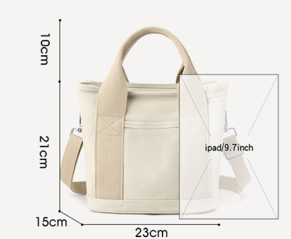 Pink Small Canvas Tote Bag Crossbody Lunch Handbag with Adjustable Strap Fits view 2