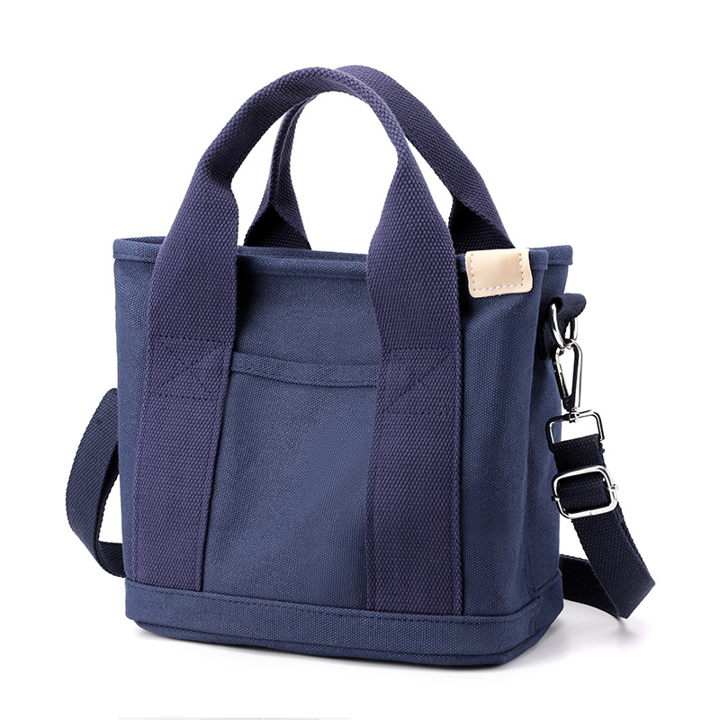 Navy Blue Small Canvas Tote Bag Crossbody Lunch Handbag with Adjustable Strap