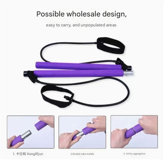Blue Portable Pilates Bar Kit with Resistance Bands Detachable Toning Stick view 2