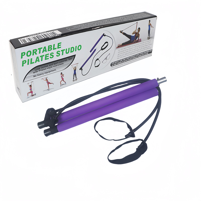 Purple Portable Pilates Bar Kit with Resistance Bands Detachable Toning Stick