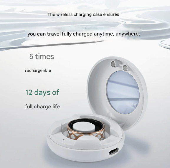 10# Striped Gold Smart Health Ring Tracker with Wireless Charging Case view 4