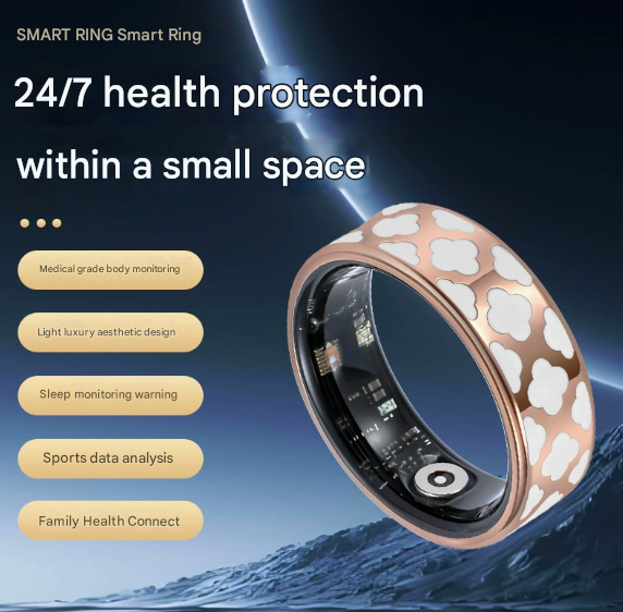 11# Striped Gold Smart Health Ring Tracker with Wireless Charging Case view 2
