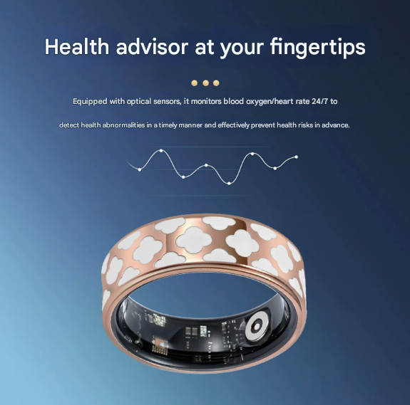 12# Striped Gold Smart Health Ring Tracker with Wireless Charging Case view 3