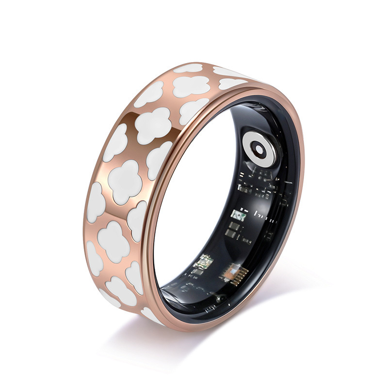 13# Striped Gold Smart Health Ring Tracker with Wireless Charging Case