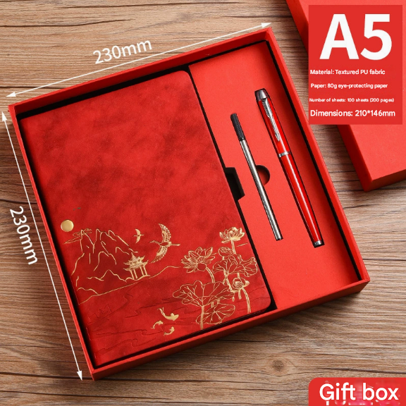Black A5 Premium Notebook Gift Set with Pen - PU Leather Journal with Gold view 3
