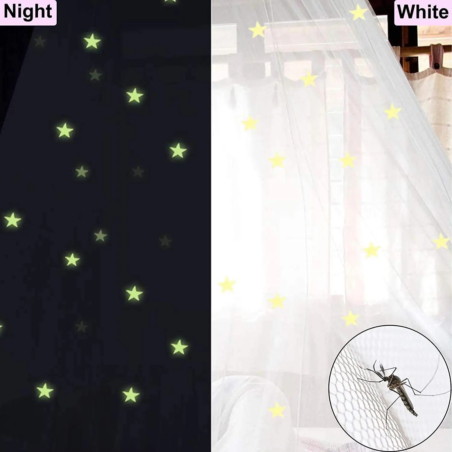 White Glow-in-the-Dark Stars Princess Bed Canopy Mosquito Net for King Queen view 2