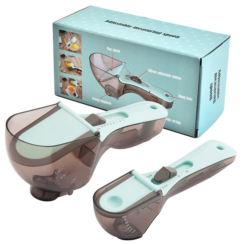 2-Piece Adjustable Measuring Spoon Set with Sliding Scales Small and Large