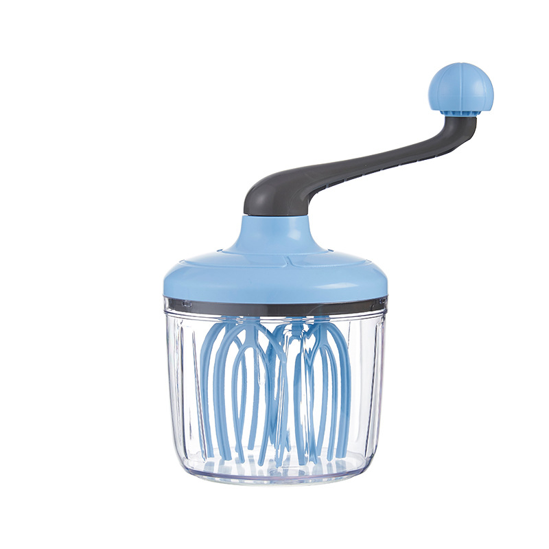 Blue Manual Hand-Crank Rotary Egg Beater and Cream Whisk - Large Capacity