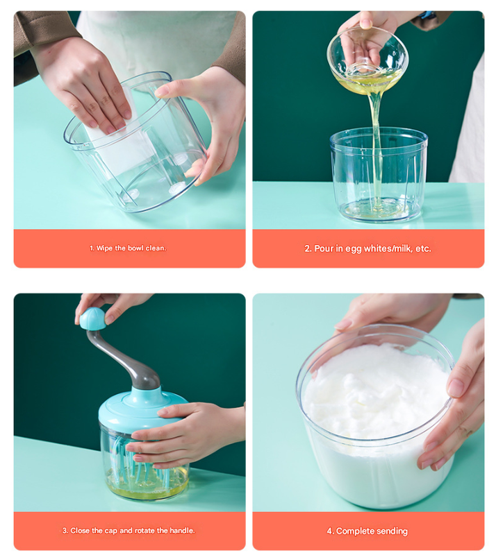 Green-blue Manual Hand-Crank Rotary Egg Beater and Cream Whisk - Large view 2