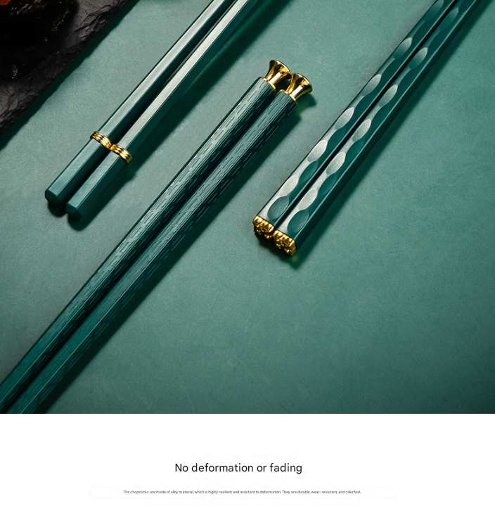 Two-piece Set Premium Alloy Chopsticks Set of 5 Pairs - 24.3cm Emerald Green view 2