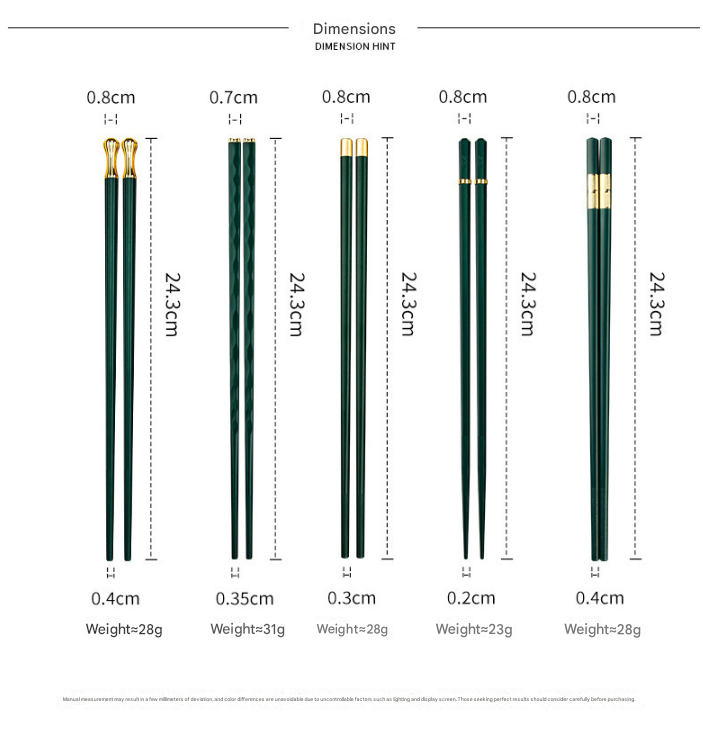 Two-piece Set Premium Alloy Chopsticks Set of 5 Pairs - 24.3cm Emerald Green view 3