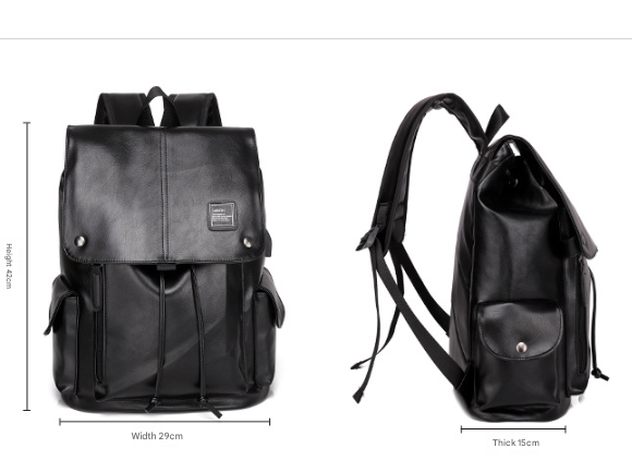 Dark Brown Men's Fashion PU Leather Backpack - Large Capacity 42cm Laptop view 2