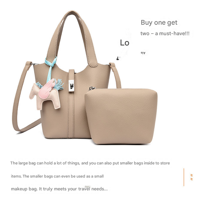 Black Women's Small PU Leather Bucket Bag with Secure Lock and Horse Charm view 4